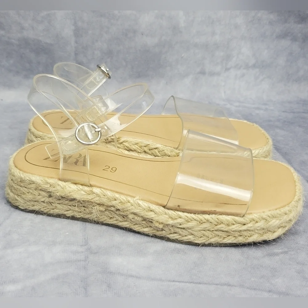 Zara Sandals Espadrille Flats Beige Fabric Slip On Girls Size 29‎